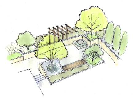 Concept sketch of courtyard house with paint markers filled with diluted  ink on paper  Library architecture Architecture Courtyard house